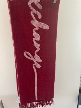 Armani Exchange Red Knit Logo-Trim Scarf